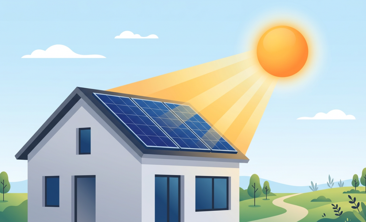 Rooftop solar panels on a Chennai home with sun shining – rooftop solar Chennai installation by Vigor Solar