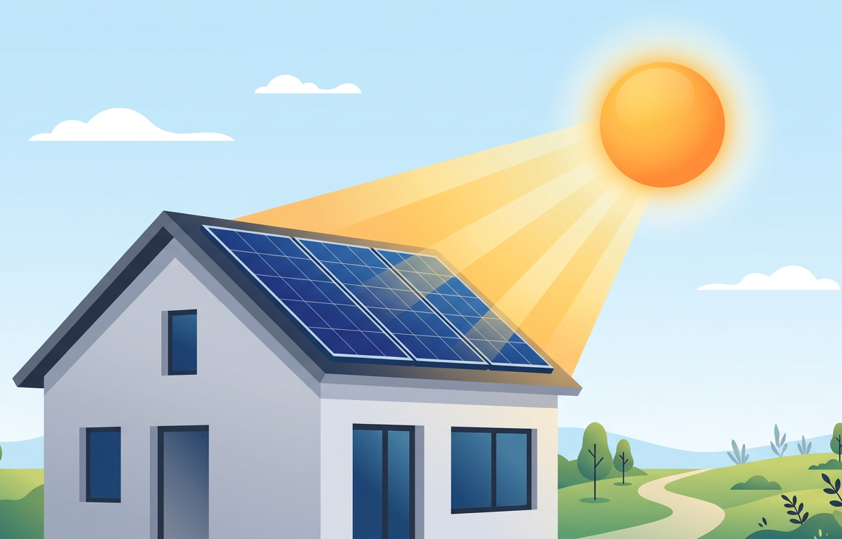 Rooftop solar panels on a Chennai home with sun shining – rooftop solar Chennai installation by Vigor Solar